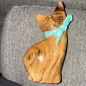 Wood Carving Cat Figure Sculpture Siamese Kitty Vintage Mid-Century 6" T2
